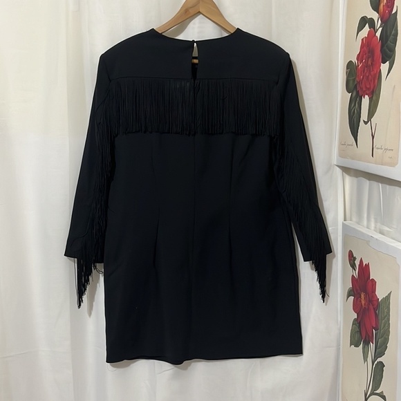 NWOT Zara Black Rounded Neck Dress with Fringed Sleeves and Back a110 - Picture 5 of 7